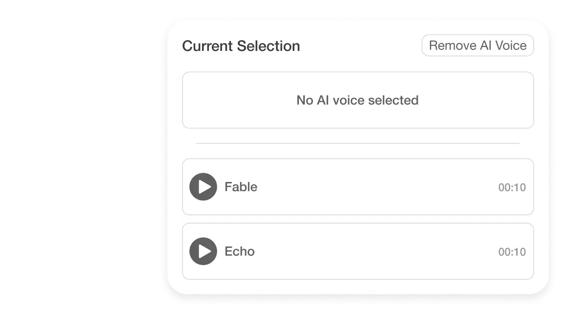 Voice-Over and Language Options feature in a mobile video editing app, showcasing AI voice selection for multilingual support and global audience reach